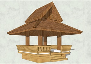 东南亚木质详细的凉亭SU(草图大师)模型