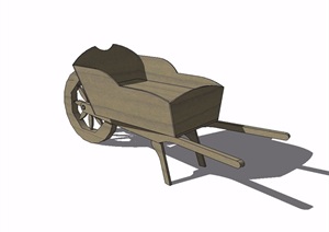 木质详细独轮车SU(草图大师)模型