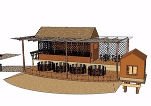 某中式风格详细餐厅建筑SU(草图大师)模型