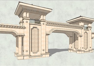 欧式小区完整详细的大门素材SU(草图大师)模型