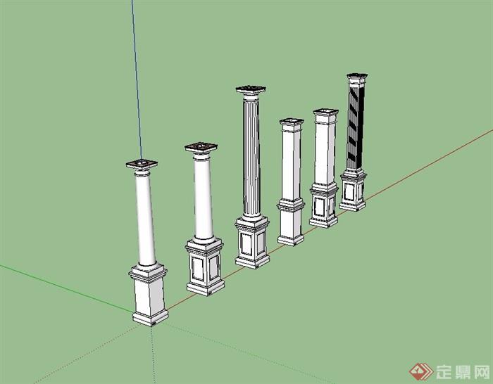 某欧式多种柱子设计su模型