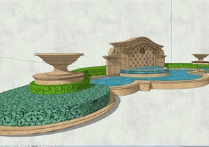 欧式详细完整的景观墙素材SU(草图大师)模型