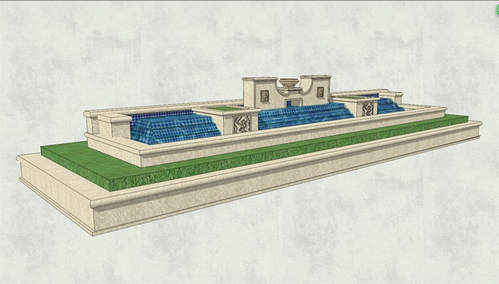 欧式风格详细水景景观墙设计su模型