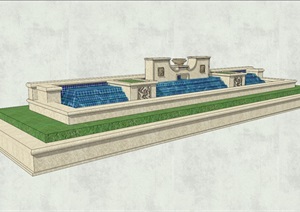 欧式风格详细水景景观墙设计SU(草图大师)模型