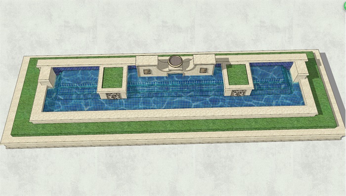 欧式风格详细水景景观墙设计su模型