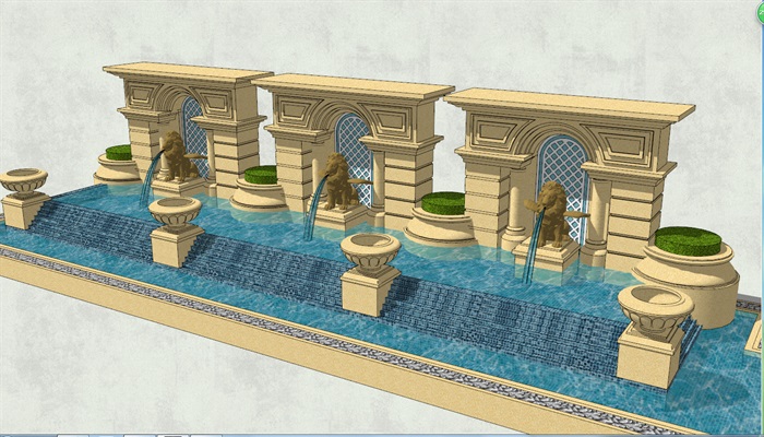 歐式水景觀牆素材設計su模型[原創]
