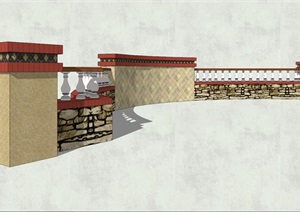 欧式详细的独特景观墙设计SU(草图大师)模型