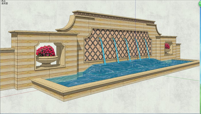 欧式水景景观墙设计su模型