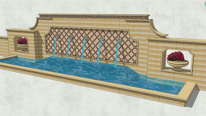 欧式水景景观墙设计su模型