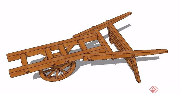 木制独轮车su模型