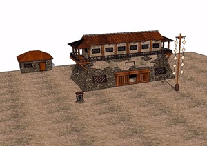 某中式风格驿站建筑设计SU(草图大师)模型