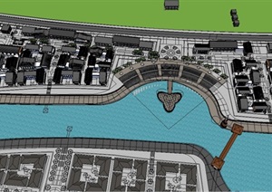 滨水中式商业街综合体规划与整体住宅小区规划SU(草图大师)模型