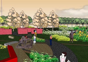 滨水沿街主题休闲公园景观设计SU(草图大师)模型