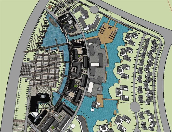 新中式滨水弧线形商业街整体规划设计模型(7)