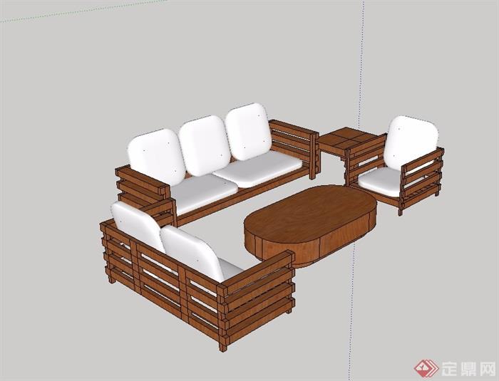 中式风格室内桌椅组合su模型