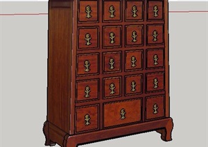 古典中式木制斗柜储物柜SU(草图大师)模型
