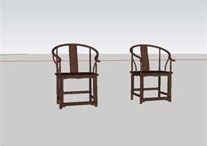 木质太师椅子设计SU(草图大师)模型
