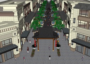 某夜市小吃街商业街建筑详细SU(草图大师)模型