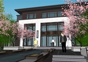 新中式售楼中心示范区建筑与景观方案SU(草图大师)模型