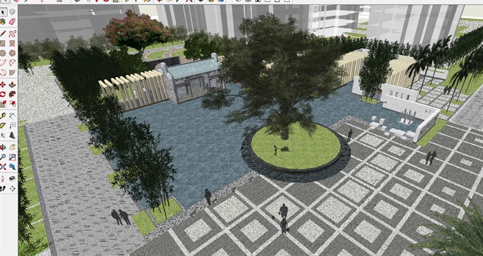 一个新中式居住区中庭景观方案ＳＵ模型(1)