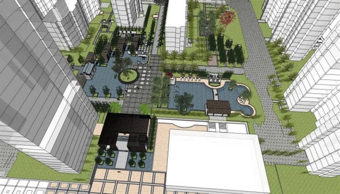 一个新中式居住区中庭景观方案ＳＵ模型(5)