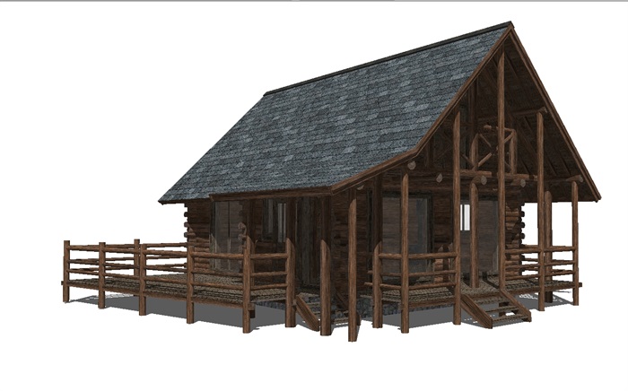 两个湖边小木屋别墅ＳＵ模型(3)