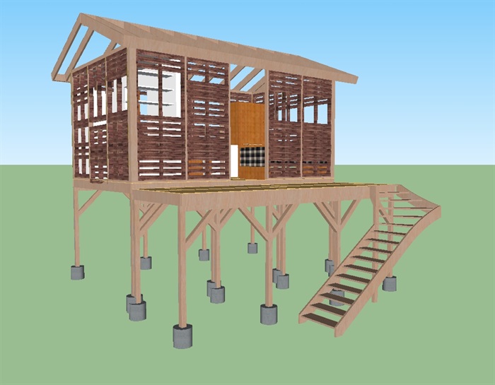 两个湖边小木屋别墅ＳＵ模型(6)