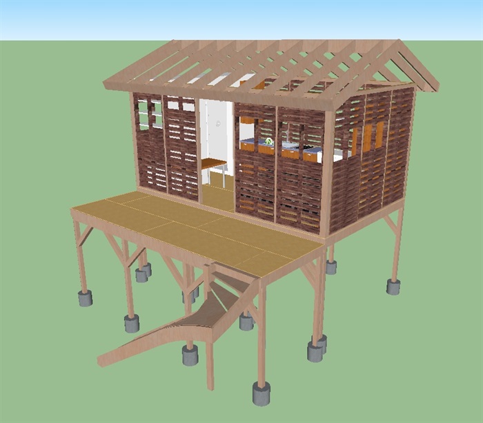 两个湖边小木屋别墅ＳＵ模型(8)