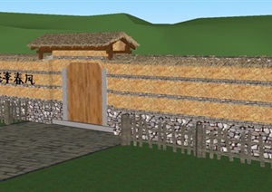 一个乡村风格围墙与大门ＳＵ模型