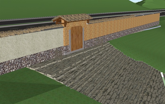 一个乡村风格围墙与大门ＳＵ模型(2)