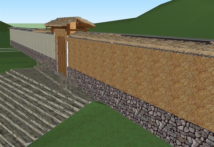一个乡村风格围墙与大门ＳＵ模型(3)