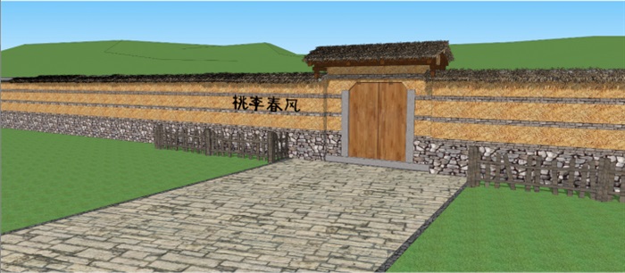 一个乡村风格围墙与大门ＳＵ模型(5)
