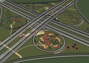 桥下公园详细的景观设计SU(草图大师)模型