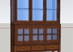 中式木制储物柜设计SU(草图大师)模型素材