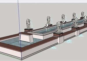 长形喷泉水池设计SU(草图大师)模型