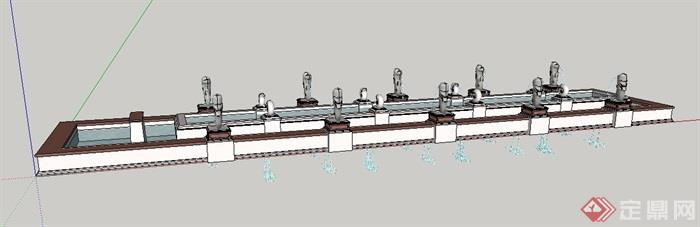 长形喷泉水池设计su模型