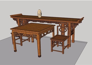 古典中式风格木质桌凳设计SU(草图大师)模型