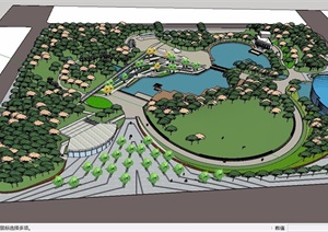 大型公园详细景观设计SU(草图大师)模型