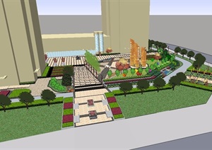 现代独特小商业广场景观设计SU(草图大师)模型
