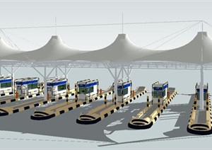 薄膜帐篷式结构高速公路收费站设计SU(草图大师)模型