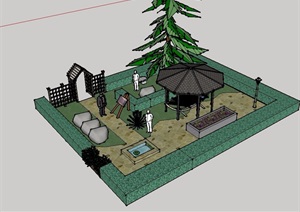 简欧风格详细的庭院景观素材设计SU(草图大师)模型