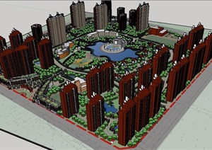 现代建筑居住区建筑及景观设计SU(草图大师)模型