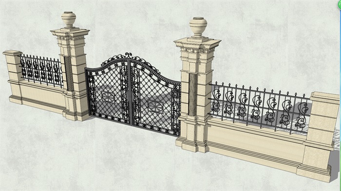 某歐式風格圍牆鐵藝大門su模型[原創]