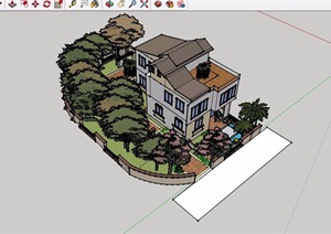 欧式风格多层别墅SU(草图大师)模型含庭院