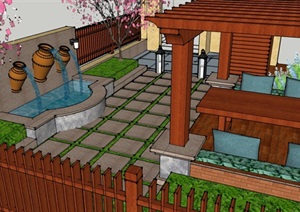 现代别墅庭院详细的景观设计SU(草图大师)模型