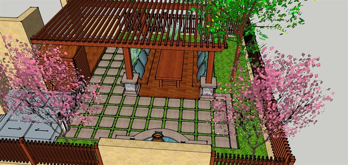 现代别墅庭院详细的景观设计su模型