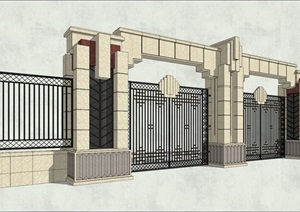 新古典风格详细围墙大门设计SU(草图大师)模型