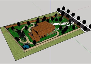 现代风格详细完整的别墅庭院景观SU(草图大师)模型