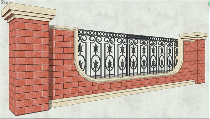 欧式独特铁艺围墙su模型