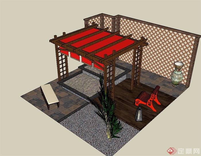 中式风格简单的庭院su模型